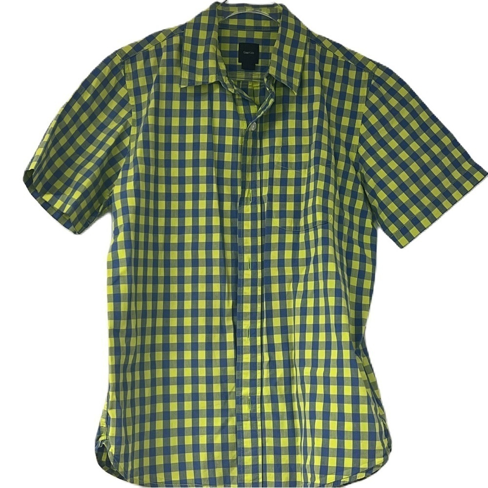 Gap Kids Boy's Medium Size 8 Green blue short sleeve button down collar top